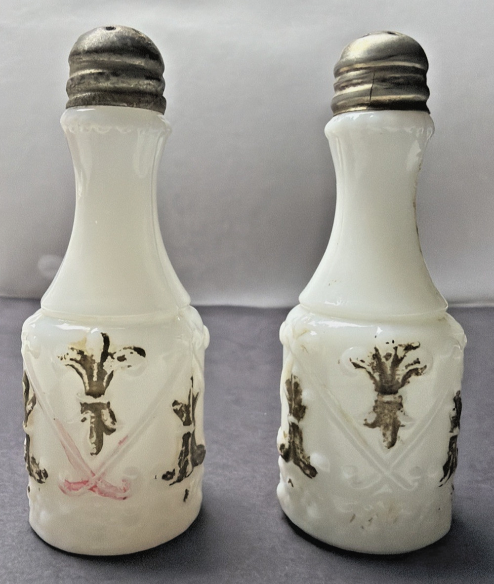 EAPG Eagle Glass Co No 46 Fleur de Lis Shakers Painted As Is